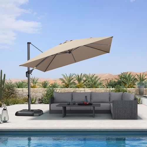 PURPLE LEAF 10 Feet Patio Umbrella Outdoor Cantilever Square Umbrella Aluminum Offset Umbrella with 360-degree Rotation for Garden Deck Pool Patio Taupe - color: Taupe, size: 10' X 10', style: Standard