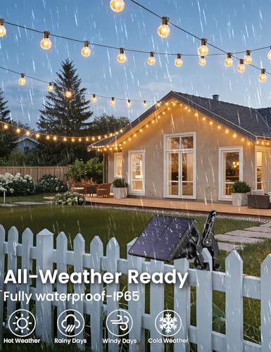 Brightever 50FT Solar String Lights Outdoor with Remote, 18+1 LED Shatterproof G40 Bulbs, 3 Lighting Modes & Timable, Waterproof Dimmable Solar Power Patio Lights for Camping, Backyard, Party - size: 50ft
