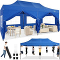 COBIZI 10x20 Heavy Duty Pop Up Canopy Tent with 6 Sidewalls Thicken Frame, Commercial Easy Up Outdoor Wedding Party Tents, All Season Waterproof Windproof with Stakes Sandbags Ropes Roller Bag, Blue - color: Blue, size: 10x20
