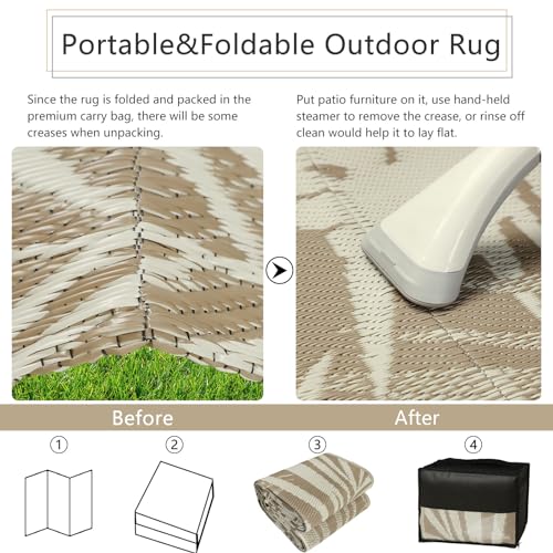 Outdoor Rugs 9x12 for Patios Clearance Brown Waterproof Outdoor RV Camping Rug Tropical Plastic Straw Rug Reversible All Weather Outdoor Carpet (Brown) - color: Brown & Beige, size: 9' x 12'