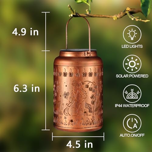 Solar Lanterns Outdoor Waterproof Hummingbird Garden Decor Gifts for Women Mom Grandma Hanging Lights Metal Decoration Outside for Yard, Patio,Backyard,Porch(Cat and Butterfly) - style: Cat and Butterfly