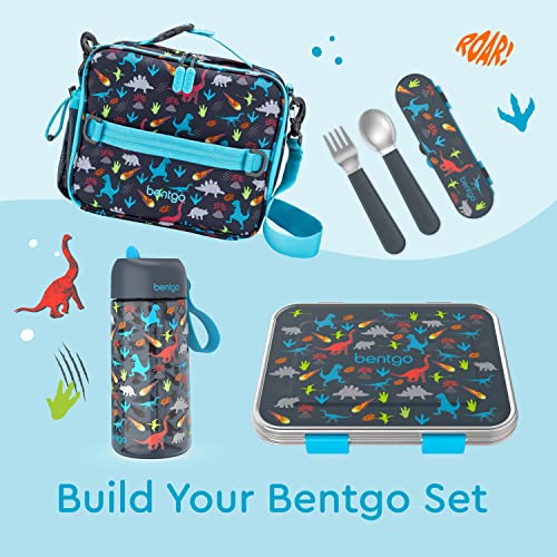 Bentgo Kids Stainless Steel Utensil Set - Reusable Fork, Spoon & Storage Case, PFAS- & BPA-Free, Easy-Grip Handles, Lightweight, Dishwasher Safe, School Lunch, Travel & Outdoors (Dinosaur) - color: Dino
