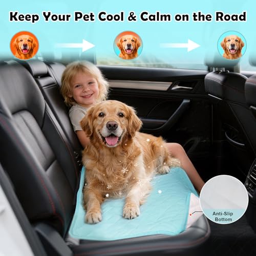 Vivifying Dog Cooling Mat, Ice Silk Pet Cooling Pad for Car Back Seat, Non-Slip Summer Cooling Mat for Dogs and Cats, Indoor & Outdoor, 52" x 25"