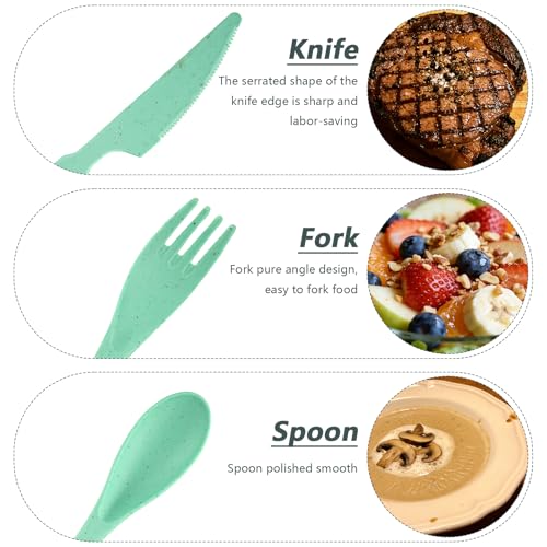 24 Sets Reusable Travel Utensils Set with Case, Wheat Straw Portable Knife Fork Spoons Cutlery, Eco-Friendly BPA Free Plastic Tableware for Kids Adults Travel Picnic Camping Utensils (8 Colors)
