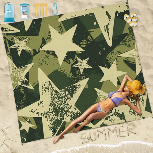 Famstar Beach Blanket Sandproof Waterproof 78''×81''1-5 Adults Oversized,Compact Lightweight Durable Beach Mat for Travel Camping Hiking Picnic Blanket - color: Star, size: 78''×81''