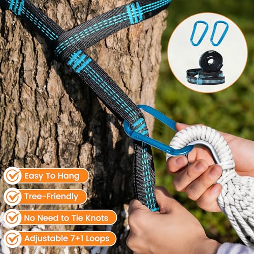 Lazy Daze Hammocks Extra Large Double Hammock, Portable Camping Hammock with Travel Bag & Tree Straps for Outdoor, Camping, Backyard, Patio, 550lbs Capacity, Blue & White - color: Blue & White