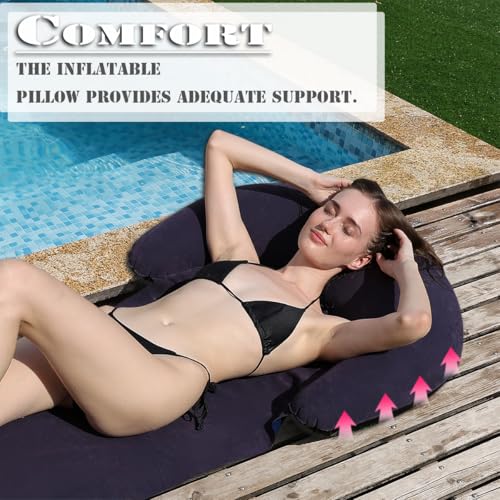 Inflatable Beach Mat Lounge Chair, Outdoor Sunbathing Sleeping Pad with Inflatable Pillow, Portable Flocking Beach Lounge Chair, Suitable for Lawn, Outdoor Camping, Travel, Beach Vacation (Navy) - color: Navy