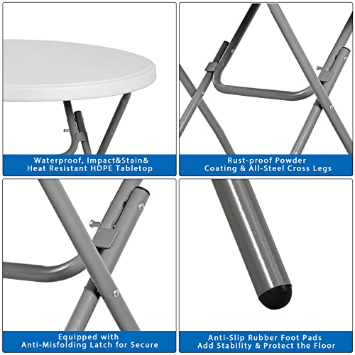 JupiterForce 32 Inch Round Folding Table, Indoor Outdoor Portable Plastic Dining Card Table High Top Cocktail Table for Camping Picnic Party Wedding Event, White - size: 32 inch