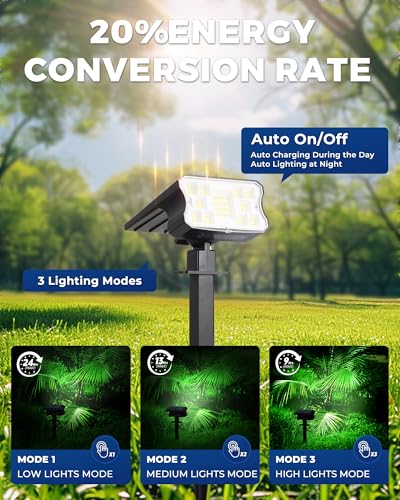HGGH Solar Lights Outdoor Waterproof IP67, 60 LED 3 Lighting Modes Solar Spot Lights Outdoor for Yard Garden Pathway Landscape, Auto On/Off, Function 2 in 1(Cool White, 4 Pack) - color: Cool White