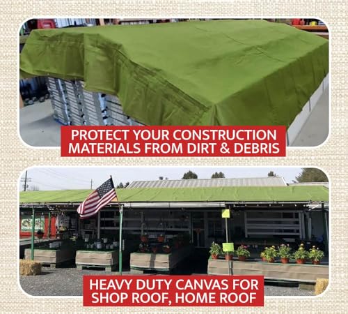 Mytee Products (8 Pack) 6' x 8' Green Canvas Tarp 12oz Heavy Duty Water Resistant - color: Green (8 Pcs), size: 6' x 8'
