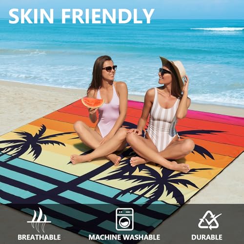 AISPARKY Beach Blanket Waterproof Sandproof Extra Large, Oversized Beach Mat, Quick Drying&Compact&Lightweight, Picnic Blankets Vacation Essentials for Outdoor Beach Camping (79" X 83" (4 Person)) - color: Red Orange - Coconut Tree, size: 6'11" x 6'7"