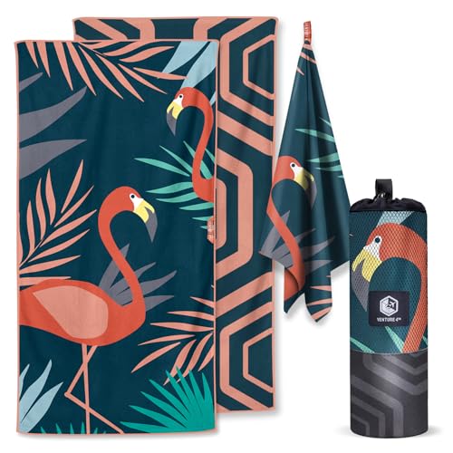 VENTURE 4TH Microfiber Beach Towel: Quick-Dry, Compact, Sand-Free, Absorbent, Sandproof and Lightweight - Perfect for Camping, Beach, and Roadtrips (Navy Flamingo Design | 35x78 inches) - color: Navy Flamingo, size: Extra Large (78" x 35")