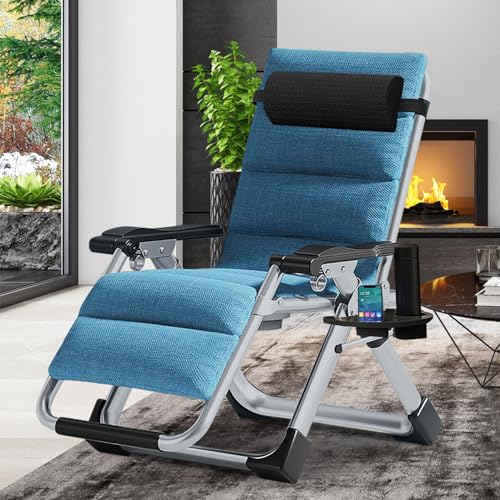 LILYPELLE Comfy Folding Chair, Folding Lounge Chair for Bedroom and Living Room, Folding Reclining Patio Chairs with Removable Cushion for Indoor Outdoor - color: Sky Blue