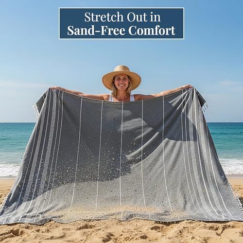 LANE LINEN Beach Blanket – Sand-Free, Extra-Large Picnic Mat, Quick-Dry, Pre-Washed Design (82"x82"), Beach Essentials for Family Picnics and Poolside Relaxation, Machine Washable – Smoky Black - color: 14: Smoky Black, size: Beach Blanket (80" x 80")