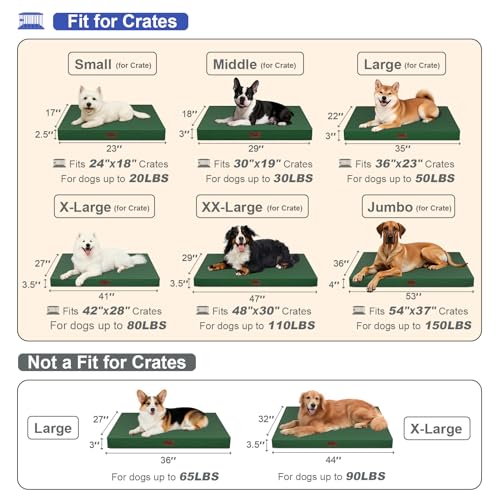 Outdoor All Weather Dog Bed, XXL Waterproof Orthopedic Egg Crate Foam Pet Mat with Removable Washable Oxford Cooling Cover for Large Dogs, 47x29 Inch, Dark Green - color: Dark Green, size: 47.0"L x 29.0"W x 3.5"Th