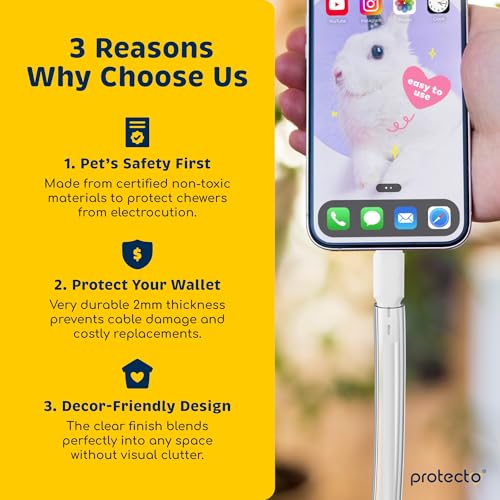 PROTECTO Heavy Duty Cord Protectors from Pets No Chew Solution, 7ft Easy to Use Dog & Cat Cord Protector, Clear & Odorless Critter Cord Covers for Pets, Power Audio & Video Wire Protector Tubing - color: Clear, size: 1/5"-7ft - 1pk