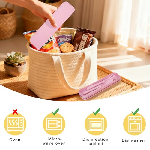2 Sets Reusable Utensil Set with Case, Portable Camping Fork Knife Spoon Set, Travel Utensils for Lunch Box, for School Work Lunch or Daily Use (Pink, Light yellow) - color: Pink, Light yellow