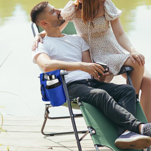 Xxerciz Beach Chair Cup Holder, Camping Chair Armrest Drink Organizer with Easily Attached Hook and Loop Strap, Universal Chair Accessory for Water Bottle, Sunglasses, Phone, Tablet, etc. (Blue) - color: Blue