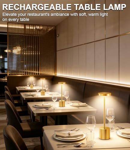 Swinerton Cordless Table Lamp Set of 2, Gold 5000mAh Rechargeable Battery Operated Lamps, Wireless 3 Color Dimmable Touch Lamp Table Light for Restaurant Dining Patio Outdoor, Home Decor - color: Gold (Set of 2)