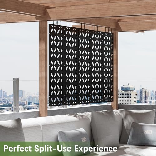 Cofar Metal Privacy Screen Outdoor 72" H×44" W -Black Freestanding Outdoor Privacy Panels with Stand, Decorative Fence for Patio, Deck, Balcony (Clover) - style: 5-Panels Clover_Black