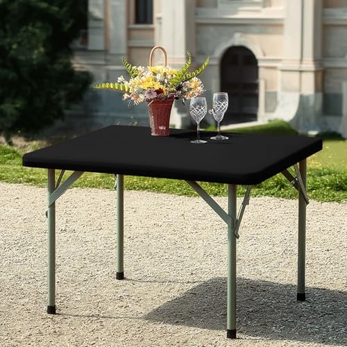 Fitted Tablecloth Black Card Elastic Spandex Table Cover-Small Stretch Folding Table Cloths for Kitchen Dining Picnic Patio Outdoor Party (Black, 30in*72in(Rectangle)) - color: Black, size: 30"x72"|1 Pack