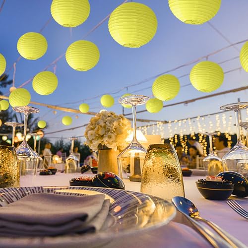KNONEW 10 Pack 10‘’ Yellow Outdoor Silk Lanterns Decorative Party Hanging Waterprooof Chinese Round Lanterns for Weddings, Birthdays, Parties Decoration (No Light Bulbs Included) - color: Yellow, size: 10Pcs