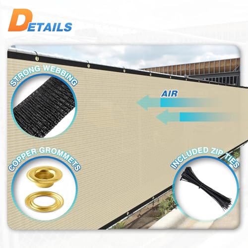 TANG 4' x 25' Privacy Fence Screen Beige Shade Cloth with Grommets, Chain Link Fence Panels Outdoor Mesh Fabric Fencing, Balcony Windscreen Cover,Temporary Garden Fencing for Yard Deck Pool - color: Beige, size: 0 4' x 25'
