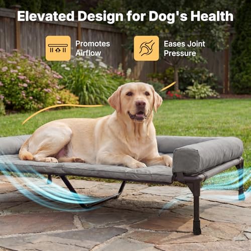 Veehoo Cooling Elevated Dog Bed Add Removable Waterproof Bolster Cushion Mat, Raised Pet Cot with Breathable Teslin Mesh, No-Slip Feet, Dog Couch Bed for Indoor Outdoor, 53 inches, Grey - color: Light Grey, size: 53.0"L x 37.5"W x 9.0"Th