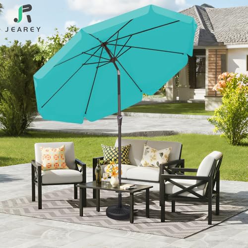 JEAREY 9 FT Patio Umbrella Outdoor, Table Umbrellas Market Umbrella w/Push Button Tilt/Crank, 8 Sturdy Ribs(Teal) - color: Teal