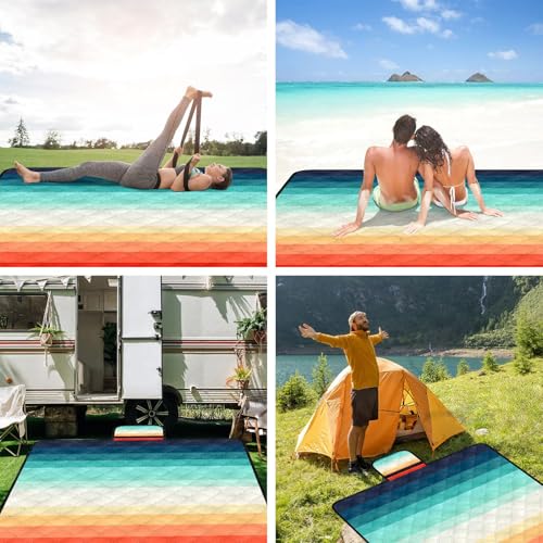 Waterproof Picnic Blankets,79''x79'' Extra Large Foldable Sandproof Beach Blanket,Portable 3-Layer Polyester Outdoor Picnic Blanket for Grass Lawn,Beach,Family Camping,Park,Travel-Rainbow Stripe - color: Rainbow Stripe