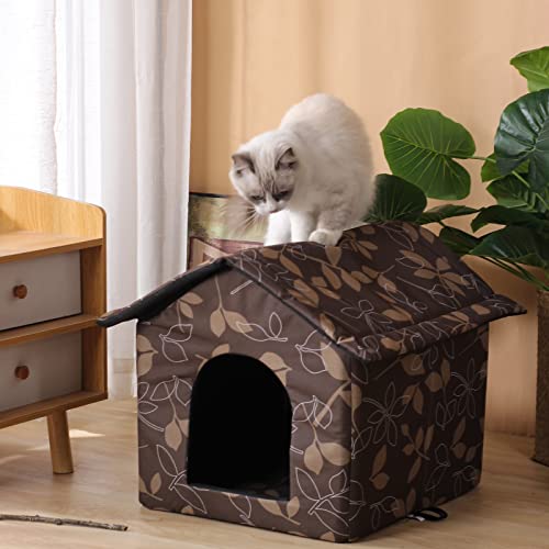 Outdoor Cat House Cat House for Outdoor and Indoor Use - Waterproof Shelter for Cats, Dogs, and Feral Animals (Brown, Medium) - color: brown, size: Medium