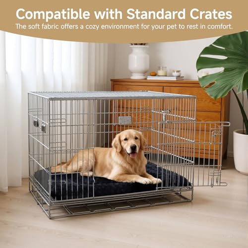 Washable Dog Bed Mat Soft Dog Crate Pad Fluffy Pet Kennel Beds Sleeping Mattress with Non-Slip Bottom for Large Jumbo Medium Small Dogs, 41 x 27 Inch, Black - color: Black, size: 41.00" x 27.00" x 1.50"