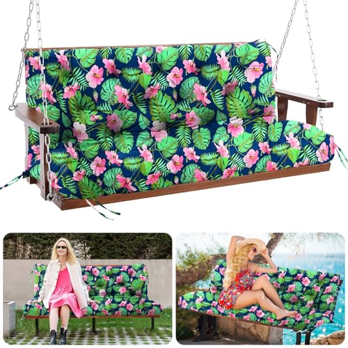 Porch Swing Cushions 60 inch Bench Cushion Waterproof Outdoor Swing Cushions 3 Seater Thick 5in Replacement Swing Cushions for Outdoor Furniture Patio (Blue Leaves-60x40 inch) - color: Blue Leaves, size: 60x40x5inch