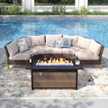 PHI VILLA Half Moon Patio Furniture Set with 56" Fire Pit Table, Outdoor Curved Wicker Sectional Sofa with Cushions and Ottomans, Beige - color: Beige+fire Pit, size: 5 Seats - Half Moon