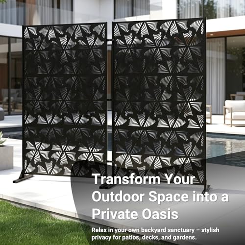 72in Metal Privacy Screen Outdoor Decorative Panel – Freestanding Rustproof Steel Patio Divider for Garden, Backyard, or Balcony, Modern Laser Cut Design for Stylish Privacy & Outdoor Decor - color: Black Spiral