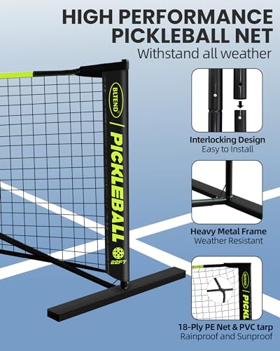 Bltend Portable Pickleball Net Set, 22FT Regulation Size Pickle Ball Net with Ball Collector, Court Marker and Tape Measure, Pickle Ball Net Set System for Indoor Outdoor Driveway Garages Backyard