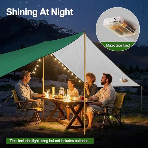 Rhino Valley Waterproof Tent Tarp, 9.8 × 9.8 Ft Large Outdoor Shelter Cover with Light Strings, Lightweight Portable Tarp Shelter Rain Tarp Camping Canopy for Hiking Traveling Backpacking - color: Dark Green
