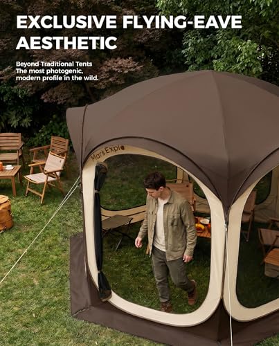 Screen Pop Up House Room Tent, Canopy Sun Shade Shelter for Patio, Backyard, Deck & Outdoor Activities, Portable Gazebo, Not Waterproof, 10'x10', Brown - color: Brown, size: 10x10 FT