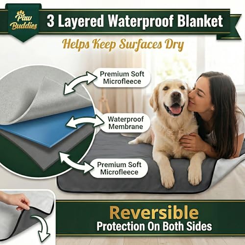 Paw Buddies Premium Waterproof Blanket 80"x90" Velvet-Feel Reversible Throw – Leakproof, Machine Washable Bed & Sofa King Size Protector for Couples, Pets & Travel + Bonus Small Blanket - color: Grey
