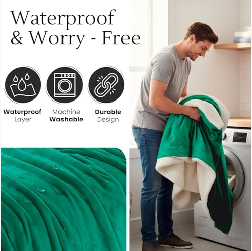 Waterproof Blanket for Bed Intimacy (90"x 80" King Size) Reversible Fleece | Sherpa, Love Blanket, Water Proof TPU Stain Proof Couch Furniture Mattress Winter Large Dog Bed Cover - Green - color: Green, size: 90 x 80 inch