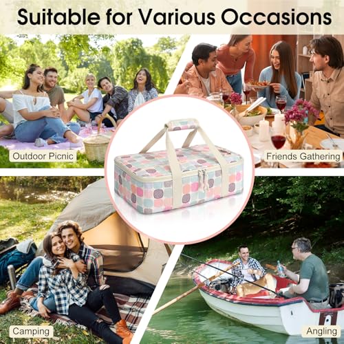 Corduroy Casserole Carrier, Insulated Lasagna Lugger for Hot/Cold Food, Fits 9" x 13" Baking Dish, Thermal Lunch Tote for Potluck & Picnic -Corduroy Colored Grid - color: Corduroy Colored Grid, size: 16x10x4 in