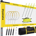 Outdoor Badminton Set for Backyard Lawn Beach Portable Badminton Net Set System with Anti Sagging Design 4 Carbon Aluminum Rackets 3 Birdies and Carrying Bag - color: Yellow
