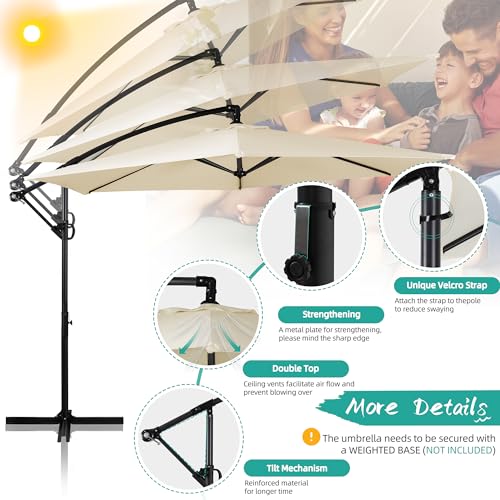 Shintenchi Patio Offset Umbrella with Easy Tilt Adjustment,Crank and Cross Base, Outdoor Cantilever Hanging Umbrella, Sunshade Canopy, Cream White - color: Beige, size: 16FT