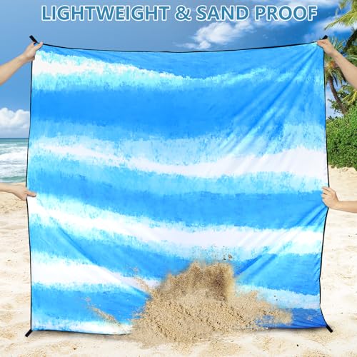 WIWIGO Beach Blanket Waterproof Sandproof Beach Mat 79" X 83"/10'x9'for 2-8 Adults Quick Drying Outdoor Picnic Mat Beach Accessories for Travel, Camping, Hiking - color: Blue and White Stripes, size: 79" X 108"（1-6person）