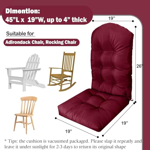 Adirondack Chair Cushion, Waterproof Outdoor High Back Seat Cushions for Patio Rocking Chairs, Thick Tufted Replacement Pads for Porch Lawn Indoor Dining Desk Wicker Furniture, Burgundy - color: Burgundy