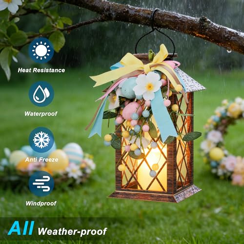 Easter Solar Lanterns Outdoor Waterproof, Hanging Spring and Easter Lantern with Flickering LED Candle, 13'' Bronze Outside Solar Powered Decorative Lantern for Patio Porch Garden Yard Pathway, 1 Pack - size: Easter 1 Pack