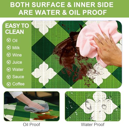 ANNA QUEEN St. Patrick’s Day 6FT Picnic Table Cover with Bench Covers Set of 3 with Drawstring Bag, Green Plaid Clover 72"x30" Waterproof Picnic Tablecloth & Bench Covers - color: #63