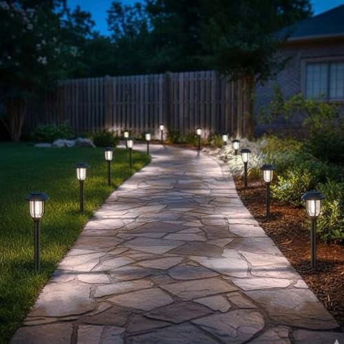 Solar Lights Outdoor 8 Pack, Cool White Solar Pathway Lights, Auto On/Off,Waterproof Solar Powered LED Landscape Lighting for Path Walkway Driveway Yard Garden Patio - color: 6000K Cool White