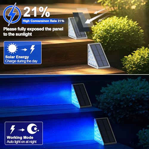 AUDLES 6 Pack Solar Stair Lights, Outdoor Step Lights with Waterproof IP67, Blue Color LED Solar Light for Outside Light Decor for Stair, Deck, Front Step, Front Porch, Patio and Backyard - color: Blue, size: 6 Pack