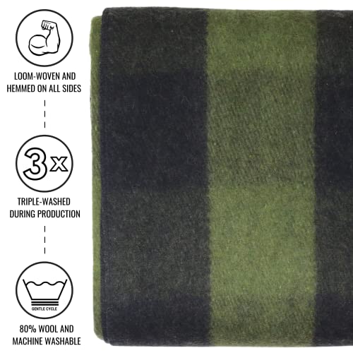 Arcturus Military Wool Blanket - Warm, Thick, Washable - Great for Outdoors, Camping, Stadium Blanket, Picnics, Travel - Car & Bushcraft Survival Kits - color: Green Buffalo